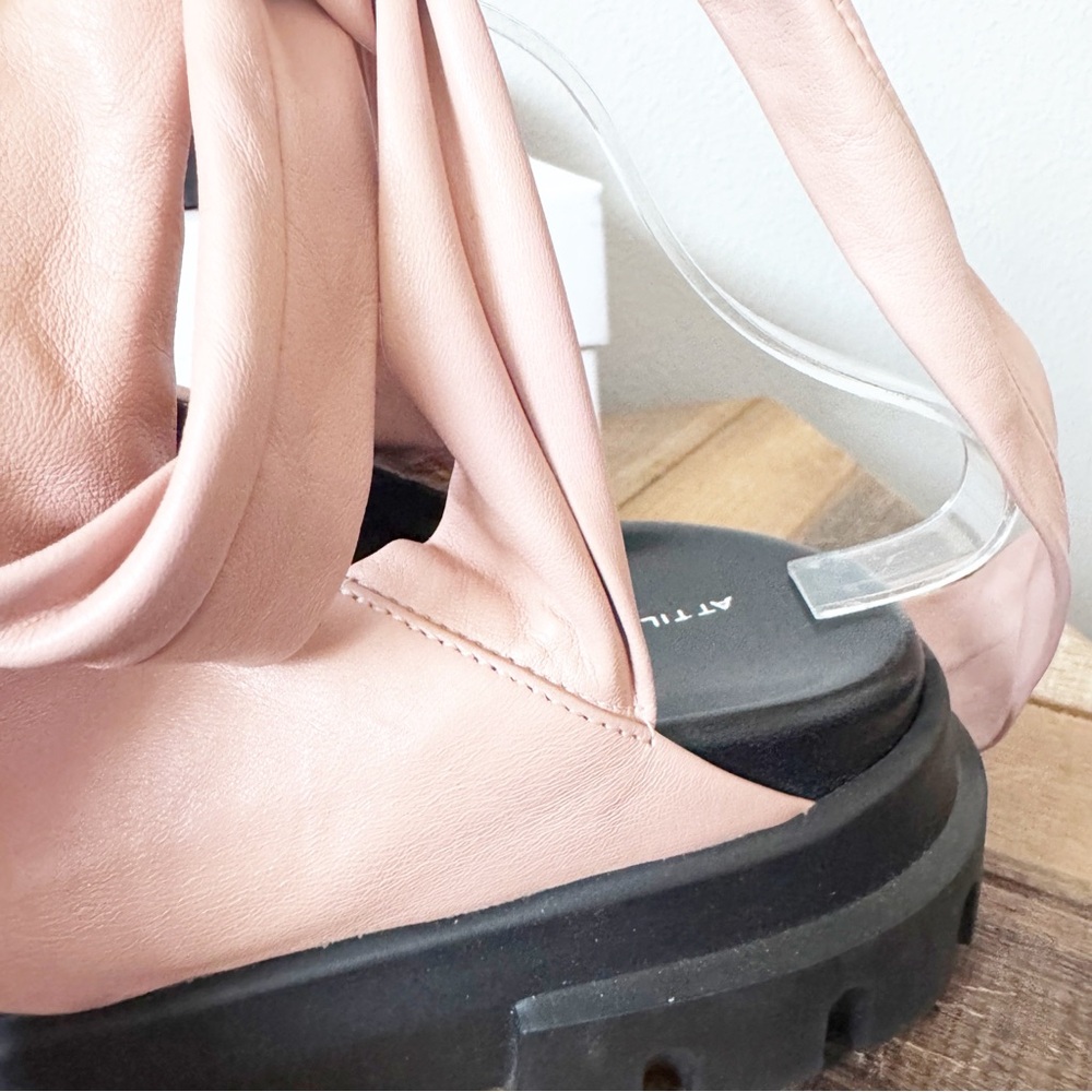 AGL Pink Leather Ankle Wrap Platform Sandals w/flaw - Picture 6 of 13
